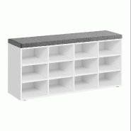 Helloshop26 - Banc à chaussures meuble d'entrée avec siège étagère à chaussures avec coussin et 12 compartiments étagères réglables 12_000409