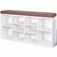 Helloshop26 - Banc banquette 103 x 30 x 48 cm de rangement à chaussures 10 compartiments blanc 02_0021239 - blanc Bois massif 3000200465019