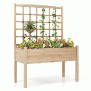 Helloshop26 - Jardinière surélevé avec treillis 119 x 60 x 160 cm espace de plantation généreux ergonomique moderne en bois naturel 20_0012198 -