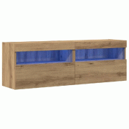 Helloshop26 - Lot de 2 meubles TV muraux modernes avec éclairage LED 60 x 30 x 40 cm en bois d'ingénierie chêne artisanal 02_0051840 - Bois massif