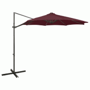 Helloshop26 - Parasol meuble de jardin déporté avec mât et lumières led rouge 300 cm bordeaux 02_0008528 - rouge aluminium 3000455182723