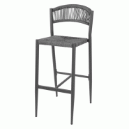 Lot de 2 tabourets de bar empilables, structure en aluminium, assise dossier en rotin tressé anthracite EDEN Lot de 2 tabourets de bar empilables, structure en aluminium, assise dossier en rotin tressé anthracite EDEN