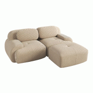 Merax canapé modulable en corde 2 places avec 1x tabouret, canapé nuage sans cadre, près du sol avec assise profonde, doux et confortable, - beige