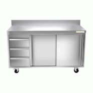 Meuble bas inox 1800x700 mm adossée avec 3 tiroirs à gauche sur roulettes PREMIUM - GOLDINOX - gris inox 3701770814794