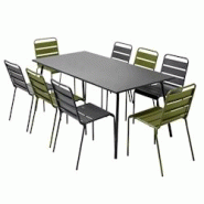 Oviala Business Ensemble table de jardin et 8 chaises en métal gris et vert kaki - vert acier 114616 Oviala Business Ensemble table de jardin et 8 chaises en métal gris et vert kaki - vert acier 114616