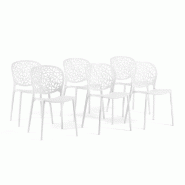 RATTATAN Lot de 6 chaises d'extérieur empilables en polypropylène avec fibre de verre dossier ajouré motif naturel pour jardin bar restaurant Leda