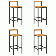 Tabourets de bar lot de 4 noir résine tressée et bois d'acacia Modèle Flex Panorama Signature - noir 362608