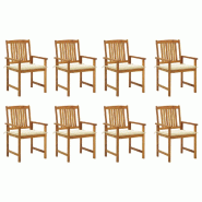 VidaXL Chaises De Jardin Avec Coussins Lot De 8 Bois D Acacia Solide - beige 3078168