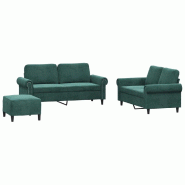 VidaXL Ensemble de canapés 3 pcs avec coussins Vert foncé Velours Modèle Jorevion - 3202222