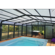 Abri piscine haut fixe en polycarbonate et verre - Parois anti-UV et anti-jaunissement - Hauteur passage central 2,60 m_1
