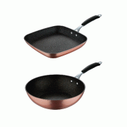 BERGNER Copper - Jeu de poêle grill 28x28cm avec wok Ø28cm en aluminium forgé avec revêtement ILAG ESSENTIAL - Q5139