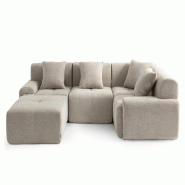Canapé d'angle modulaire MILYSOFA SOFAMOUS 4 places avec méridienne Tissu chenille Beige sable - MS-MOUS-5-SB