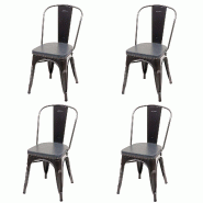Décoshop26 - 4x chaises de salle à manger cuisine design industriel en métal noir assise synthétique gris 04_0000597 - gris métal 3000043532695