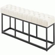 Décoshop26 - Banc capitonné rembourré 150 cm tissu crème avec structure métal noir design contemporain 10_0008386 - métal 3000266625822