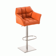 Décoshop26 - Tabouret de bar x1 réglable en PVC orange assise enveloppante capitonnée avec base carrée acier inoxydable 10_0006861 - inox 30002658