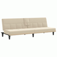 Helloshop26 - Canapé-lit avec porte-gobelets crème tissu 02_0020421 - polyester 3001090288009