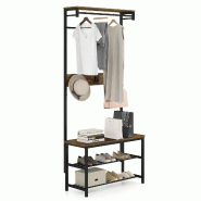 Helloshop26 - Porte-manteau avec banc et rangement chaussures 80 x 32 x 169 cm multifonctionnel style industriel en bois 20_0017876 - métal 300023212