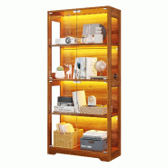 Merax Vitrine LED 80 x 35 x 160 cm, 4 portes en verre trempé à ouverture par pression, 3 couleurs de lumière, interrupteur tactile et côtés en -
