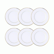 Novastyl - Lot 6 assiettes plates classic filet or 26.5cm en porcelaine blanche - 3256391058084
