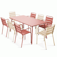 Oviala Business Ensemble table de jardin et 8 fauteuils en métal argile et ivoire, L 180 x l 90 x h 72 cm Oviala - rose 116661