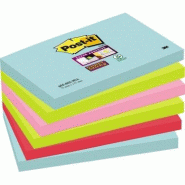 Post-it Super Sticky Notes Cosmic Color Collection, Pack de 6 Blocs, 90 Feuilles par Bloc, 76 mm x 127 mm, Turquoise, Vert, Rose Couleurs - Notes Supe
