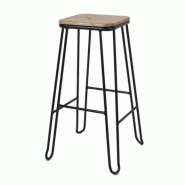 Tabouret de bar professionnel empilable – métal noir et assise bois de frêne – style industriel - multi-matériau INDUSTABOVERKANRBOIS