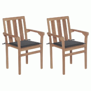 VidaXL Chaises De Jardin Lot De 2 Et Coussins Anthracite Bois De Teck - gris 3062208