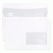Clairefontaine Boîte de 500 enveloppes Adhéclair blanches fd gris 110x220/DL, 90 g/m², avec fenêtre 45x100 à 20/20, adhésive avec bande - blanc 10935C