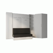 COMPOSITION LIT ESCAMOTABLE FAÇADE BLANC BRILLANT DYNAMO SOFA  CANAPÉ MARRON 160*200 375/100 CM