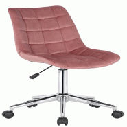 Décoshop26 - Chaise de bureau en velours rose sur roulettes design moderne hauteur réglable BUR10598 - 3000503369601