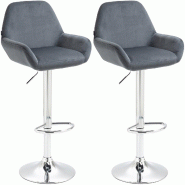 Décoshop26 - Lot de 2 tabourets de bar repose-pieds en forme d'arc en métal chromé assise en velours gris foncé 10_0004031 - gris métal 3000251901818