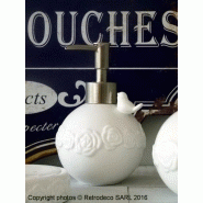 Distributeur de savon porcelaine roses et oiseau, déco cosy