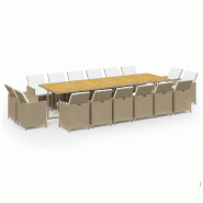 Helloshop26 - Ensemble à dîner salon de jardin meuble d'extérieur coussins 17 pièces résine tressée beige 02_0014425 - beige Bois massif 3000134141539