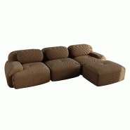 Merax canapé modulable en corde 3 places avec 1x tabouret, canapé nuage sans cadre, près du sol avec assise profonde, doux et confortable, - marron_0