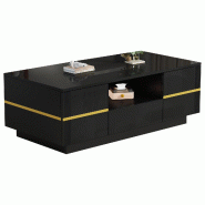 Merax Table basse  LED 100 x 50 x 35,5 cm avec 2 portes, tiroir, compartiment ouvert et façades brillantes, noir - noir Bois manufacturé N625P465020S_0