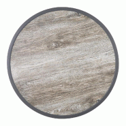 Plateau de table extérieur rond en verre trempé Bolero effet grain de bois bord gris 580mm - noir DL486
