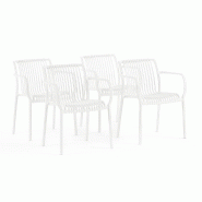 RATTATAN Set de 4 chaises d’extérieur avec accoudoirs, en polypropylène, pieds antidérapants, stables, empilables, pour jardin, bar, restaurant �