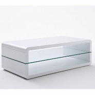 TABLE BASSE DESIGN AGEN LAQUÉE BLANC BRILLANT PLATEAU INFÉRIEUR EN VERRE