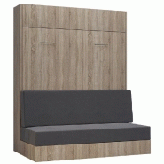 ARMOIRE LIT ESCAMOTABLE DYNAMO SOFA CANAPÉ CHÊNE MICROFIBRE GRIS COUCHAGE 160*200