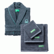 Benetton - Ensemble Peignoir M/L avec Set de 3 Serviettes de Bain 100% Coton couleur Gris Foncé - M/L gris PK7628
