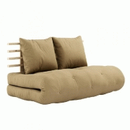 CANAPÉ LIT FUTON SHIN SANO BEIGE BLÉ ET PIN MASSIF COUCHAGE 140*200 CM.