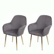 Décoshop26 - Lot de 2 chaises de salle à manger design rétro assise en velours gris pieds métal dorés 04_0007352 - gris 3000262073788 Décoshop26 - Lot de 2 chaises de salle à manger design rétro assise en velours gris pieds métal dorés 04_0007352 - gris 3000262073788