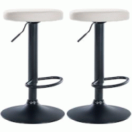 Décoshop26 - Lot de 2 tabourets de bar design simple avec assise en synthétique blanc et cadre métal noir TDB10689 - blanc 3002475132696