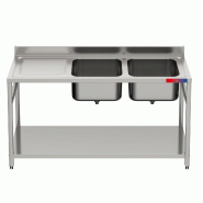 Gasfrit – Évier industriel en acier inoxydable avec 2 bacs et 1 égouttoir, 1600 × 600 × 850 mm - inox gfy133