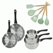Lot Poêles 20/24cm et Casseroles 12/16/20cm Fackelmann Généva avec 5 ustensiles - 3176239920543