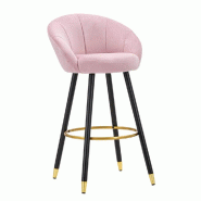 Mauro Ferretti Tabouret De Bar Prague En Velours Rose Et Bois - 55 X 56 X 104 Cm - Pieds Ornés De Détails Dorés Et Repose-Pieds Circulaire, Style G