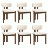 Merax lot de 6 chaises de salle à manger 54 x 54 x 79 cm, structure en bois massif avec revêtement bouclé, grand confort d'assise, aspect noyer - m