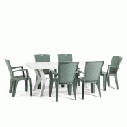 RATTATAN Ensemble repas de jardin composé de la table rectangulaire en résine Samuel, 6 chaises en résine monobloc empilables effet rotin Diana - S