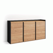 SKRAUT HOME Buffet salon et cuisine, 156x80x35 cm, 3 Portes, LED, Chêne et noir - beige Bois manufacturé 633_2
