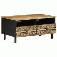 VidaXL Table basse noir 80x54x40 cm bois massif de manguier brut Modèle Sirius Prestige Plus - 4018641